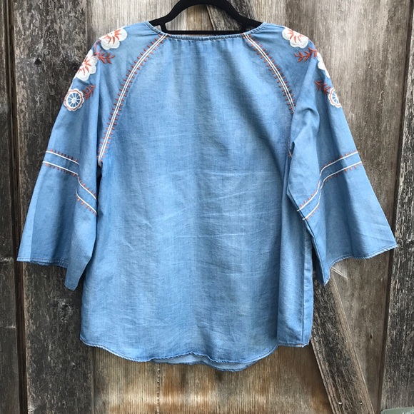 [Mur Mur] Chambray Boho Bell Sleeve Tunic - Picture 7 of 8